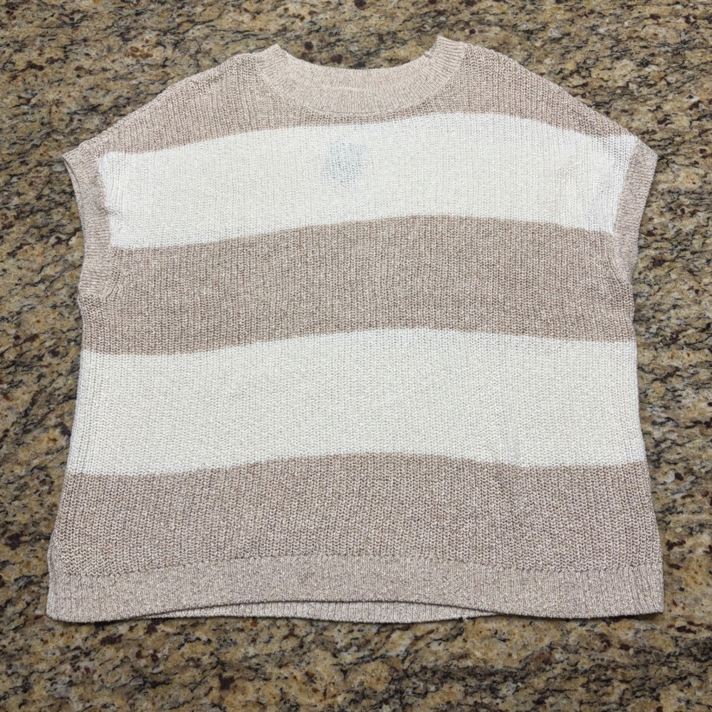 NEW Pure Jill J. Jill Tan Cream Striped Knit Sweater Vest Large ws
